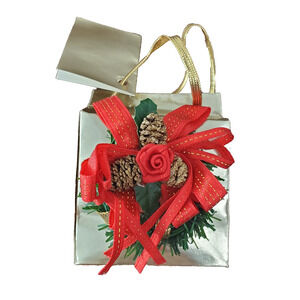 Vintage Berkeley Designs Music Box Pinecone Bag Wish you a Merry Christmas Gold